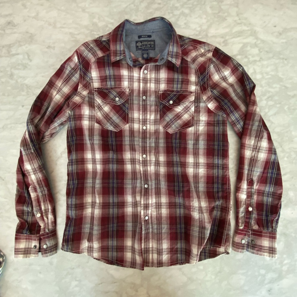American Rag Casual Red and Blue Button Down Shirt